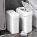 JOYBOS 2 Pack Bathroom Trash Can with Lid, 3 Gal/12 L & 2.7 Gal/10L Garbage Can with Pop-Up Lid,Small Spaces Plastic Trash Can, Slim Trash Bin Waste Basket for Bathroom,Rv, Office, White