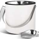 Insulated Ice with Silicone Lid, Scoop, Tongs & Strainer, 3L Stainless Steel Double Wall Ice Buckets for Parties & Cocktail Bar, Champagne Ice  with Lid for Freezer, Ivory (Moonlit White)