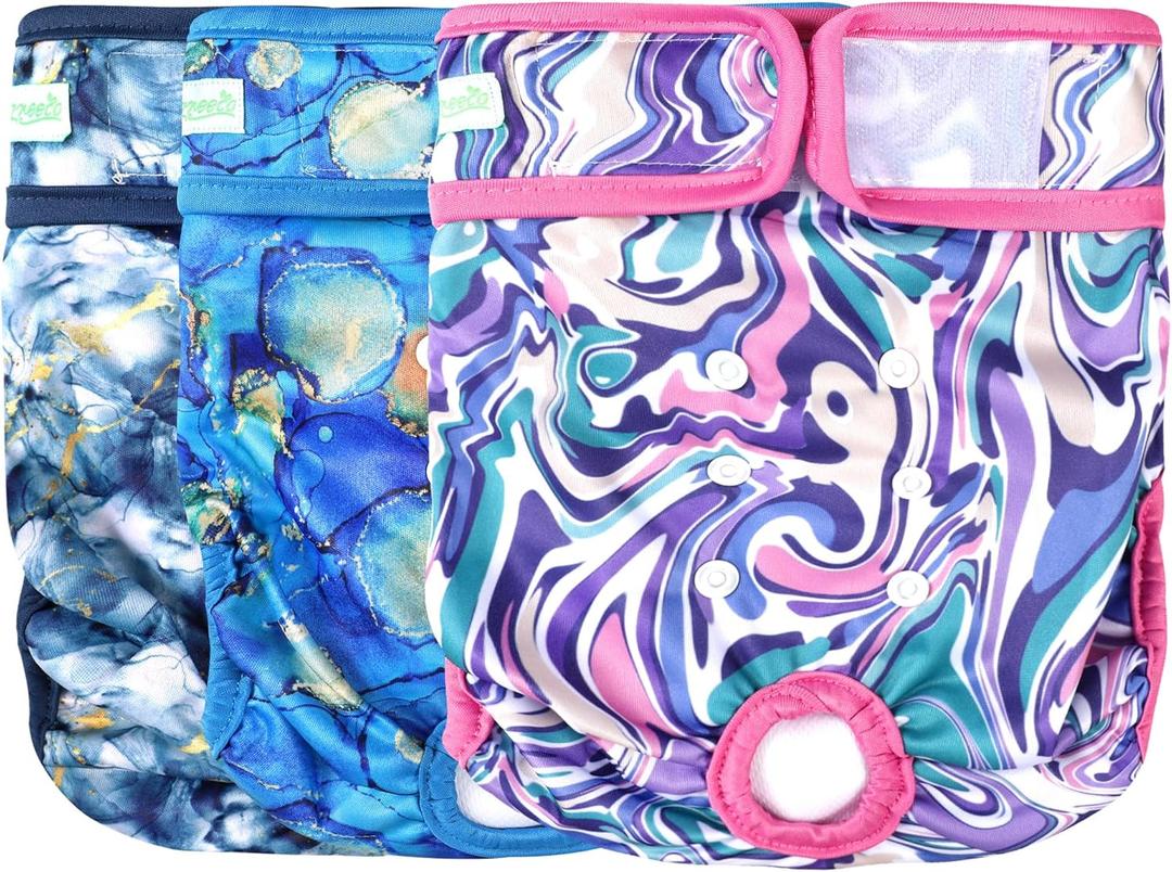 wegreeco Washable Reusable Premium Dog Diapers,Pack of 3,Small Dog Puppy & Doggy Diapers Female,Dog Period Panties Diapers Female in Heat Watercolour Medium