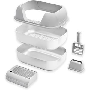 Stainless Steel Sifting Litter Box with Lid, Metal Litter Pan with Scoop for Big Cats Multi Cat, Extra Large Cats Litterbox Odor Control Easy Clean