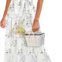 Women Sleeveless Boho Floral Maxi Dress Summer Casual Wrap Vneck Smocked Tie Flowy Ruffle Tiered Beach Long Sundress Pocket (White, XL)