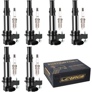Set of 6 Ignition Coil Pack and Spark Plugs Fits for GMC Acadia Chevy Traverse Cadillac CTS STS SRX Buick Enclave LaCrosse Saab 9-3 Saturn Outlook 2004 2005 2006 2007 2008 2009 3.6 V6 UF375