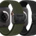 Braided Stretchy Solo Loop Compatible for Apple Watch Ultra 2 Band 49mm 46mm 45mm 44mm 42mm 41mm 40mm 38mm Men Women, Nylon Sport Bands with Parachute Buckle for iWatch Series 11 10 9 8 7 6 SE 5 4 3 (Black/Army Green)