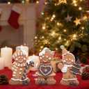 Hodao Christmas Gingerbread Figurines Set of 3, Cute Gingerbread Men Holding Heart, Candy Cane & Christmas Tree, Holiday Party Tabletop Decoration for Home, Kitchen, Living Room Decor (Brown-1)