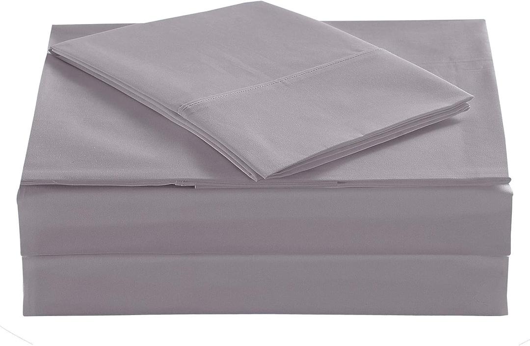 Twin Percale Bed Sheets, 200 Thread Count Cotton Polyester Blend Sheet Set,Wrinkle Free,Breathable,Crisp Refreshing Feeling, 60 Cotton 40 Polyester Cotton Rich Sheets 3 PC(Lavender Gray, Twin)