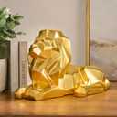 Guichifun Lion Statue Sculptures Home Decor - Resin Gold Lion Collectible Figurines for Home Office Room Decoration Outdoor Gift for Men 13.5 x 6.5 x 8 Inch
