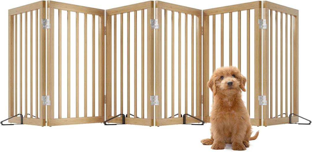 Extra Wide Dog Gates for Doorways, Bamboo Dog Gates for the House Stairs, Freestanding Pet Gates for Dogs, Doogie Puppy Fence Gate, Size: 6 Panel - 110 inches Wide
