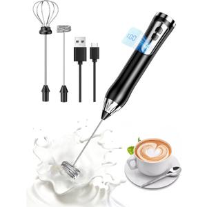 Rechargeable Milk Frother, Coffee Frother Handheld Wand, IP67 Waterproof Electric Foam Maker, High Power High-speed Drink Mixer Foamer for Matcha, Lattes, Cappuccino (Black)