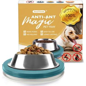 SoulThink Ant Proof Cat Dog Bowl Tray - New Innovation Anti Ant Pet Food Dish Indoor No Chemical No Water Needed Different from Traditional Ant Trap (Turquoise Green)