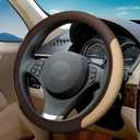 Steering Wheel Cover, Microfiber Leather Splicing with Classic Embossing, Contrasting Colors Anti-Slip Breathable Auto Car Steering Wheel Cover Fit 15 Inch Car Wheel Protector (Coffee & Beige)