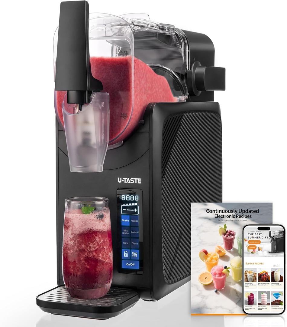 U-Taste Frozen Drink Slushie Machine: 88 oz Rapid-Cool Margarita Slushy Maker, 12-Hours Runnig, Self-Cleaning, 5 Preset Programs: Slushie, Frappe, Milk Shake, Cocktail, Mold for Home Party -Black