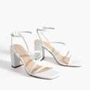 DREAM PAIRS Women's Heels Chunky Block Strappy Square Open Toe Ankle Buckle Heeled Sandals Wedding Party Dress Shoes Indie,Size 6,White,SDHS2428W
