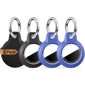 [4 Pack] Upgrade for Airtag Holder Case with Keychain, Waterproof Anti-Scratch & Shock GPS Cover, Accessories for GPS Item Tracker Cases for Backpacks, Luggages, Black/Blue