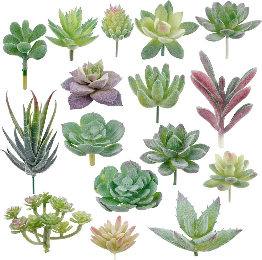Augshy Artificial Succulents, 16 Pack Fake Succulents Plants Artificial Small Fake Plants Faux Succulents Unpotted for Lotus Landscape Decorative Garden Arrangement Decor (1.5-3.5 inches (4-9 cm), Green)