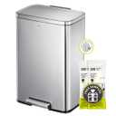 EKO Madison Brushed Stainless Steel 13.2 Gal/50L Kitchen Step Trash Can or Recycling Bin, Removable Inner Liner, Soft Close Lid, Fingerprint Resistant Finish