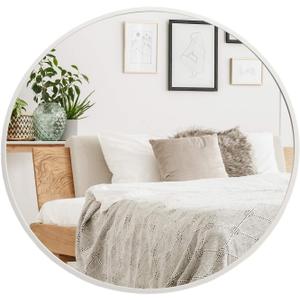 Muzilife 24" Round Mirror, Bathroom Circle Mirror, Silver Wall Mirrors with Modern Brushed Metal Frame, Suitable for Wall Hanging Decoration, Living Room, Bedroom