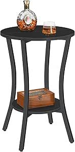 HOOBRO 2-Tier Side Table Round Sofa Table Bedside Table with Storage Industrial Style Coffee Table Small Telephone Table for Small Spaces Living Room Black EBB180BZ01