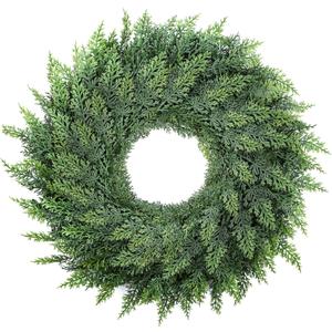 Small Greenery Cedar Wreath - 22" Artificial Real Touch Wreath for Front Door Windows Outdoor Indoor Decor Weatherproof Traditional Holiday Decorations