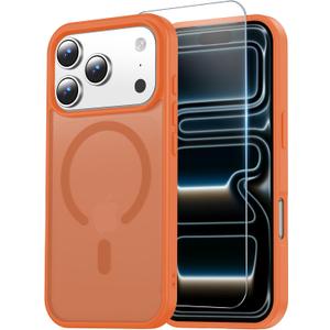 Temdan for iPhone 17 Pro Max Case with Screen Protector, Compatible with Magsafe, Anti-Yellowing, Military-Grade Protection, Shockproof Slim Magnetic Phone Case Cover, Orange