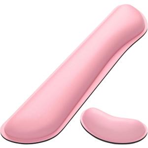 Dapesuom Keyboard Wrist Rest Set, Cute PU Leather Wrist Cushion for Computer Keyboard and Mousepad, Memory Foam Mouse Pad Rests Support with Non-Slip Base for Typing Pain Relief, Laptop, Pink