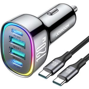 120W for iPhone 17 Pro Max Car Charger, Dual PD 60W & QC 3.0 Cigarette Lighter USB Charger with 60W Type C Cable, Car Charger USB C, Car Accessories for iPhone 17/16 Pro/Air, Galaxy S25, iPad, MacBook