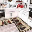 Christmas Kitchen Rugs Set of 2, Christmas Rugs for Kitchen, Buffalo Plaid Xmas Tree Merry Christmas Kitchen Mats, Winter Home Decor Low-Profile Kitchen Rugs, 16x24 and 16x47 Inch