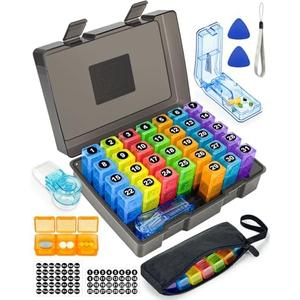 Monthly Pill Organizer 3 Times a Day – Yonlog Large Medicine Box with Weekly Travel Bag, Pill Cutter, Easy-Open Pick, Pill Taker Tool, and 2 Medication Stickers (Black, 3 Times a Day)
