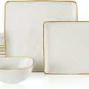 Famiware Dinnerware Sets for 4, Ocean Square 12-Piece Kitchen Plates and Bowls Sets, Microwave and Dishwasher Safe, Scratch Resistant, Vanilla White