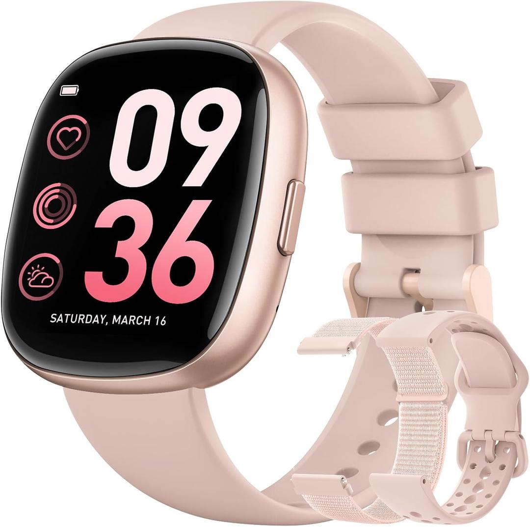 Smart Watches for Women Men with Call: Fitness Trackers with 24-Hour Heart Rate SpO2 Sleep Monitor 5ATM Waterproof 120+ Sport Mode Watches for Women gift Compatible with iPhone Android Phones(3 Bands) (Pinksand)