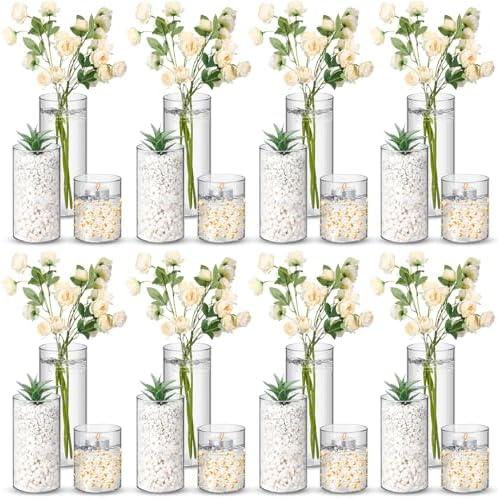 Nuogo 20 Pcs Plastic Cylinder Vases Tall Clear Flower Vases for Centerpieces Hurricane Candle Holder for Home Wedding Office Party Formal Dinners Decorations (4''/6''/8'')