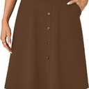 LYANER Women's Stretchy High Waist A-Line Midi Skirt Flared Vintage Casual Skirts with Pockets (Brown, S)