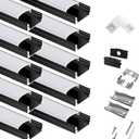 hunhun 10-Pack 6.6ft/2Meter U Shape Black LED Aluminum Channel System with Milky Cover, End Caps and Mounting Clips, Aluminum Channel Profile for LED Strip Light Diffuser Installations (10pack*6.6ft)