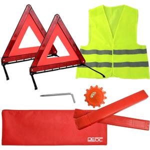 DEDC Car Safety Triangle Warning Kit, Set of 4 Roadside Emergency Kit with Reflective Warning Triangle,Visibility Roadside Vest, LED Road Flares Emergency Lights