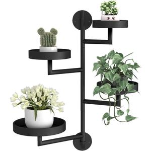 4-Tier Window Plant Shelf, 180 Rotating Indoor Wall Mount Plant Shelves for Multiple Plants, Floating Metal Plant Holder to Enhance Home Decor, Window Sill Gifts for Plant Lovers, Black