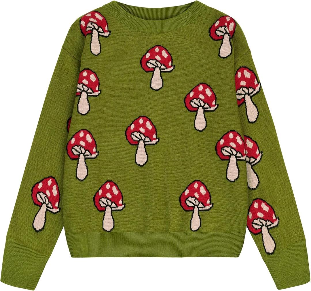 Cubear Girls' Knit Pattern Pullover Sweaters Crewneck Long Sleeve Fall Casual Tops, Size 5-14 Years (Green)