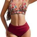AI'MAGE Women High Waisted Bikini Sets Tummy Control Swimsuits Two Piece Swim Suits 2025 V-Neck Halter Ruched Bathing Suits M