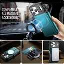 for iPhone 17 Pro Case Wallet Compatible with Magsafe, Slim PU Leather Flip RFID Blocking Card Holder Stand Shockproof Magnetic Women Men Wallet Phone Case Cover for iPhone 17 Pro, Blue Green