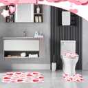 4Pcs Valentines Shower Curtain Set for Bathroom, Pink Red Heart Valentines Bathroom Sets Sweet Heart Decor Set with 12 Hooks Include Non Slip Rugs, Toilet Lid Cover, Bath Mat, Shower Curtain