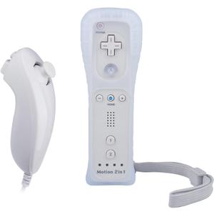 Shock Wii Nunchuck Controller With Wii Motion Plus Inside - Compatible Nintendo Wii, Wii U (White, 1 pack)