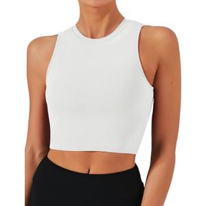 Natural Feelings Nudi Sports Bras for Women Removable Padded Yoga Tank Tops Sleeveless Fitness Workout Crop Tops (Small, White)