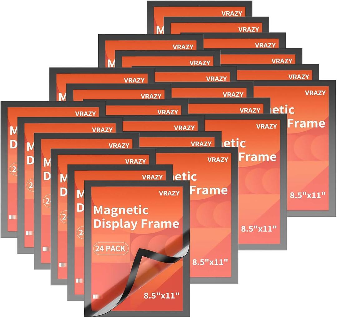 24Pack Magnetic Sign Holder 8.5 x 11 Wall Mount, Self Adhesive Display Magnetic Picture Frames Sheet With Strong Magnet Border for Window/Door/Fridge, Document Poster Paper Holders for Home Office Store, Black (24PCS)