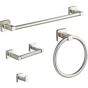 Brushed Nickel Bathroom Hardware Set 4 Pieces, Towel Bar Set Stainless Steel Wall Mounted, Includes 16In Hand Towel Bar, Towel Ring, Robe Towel Hooks, Toilet Paper Holder, Bathroom Towel Rack Set
