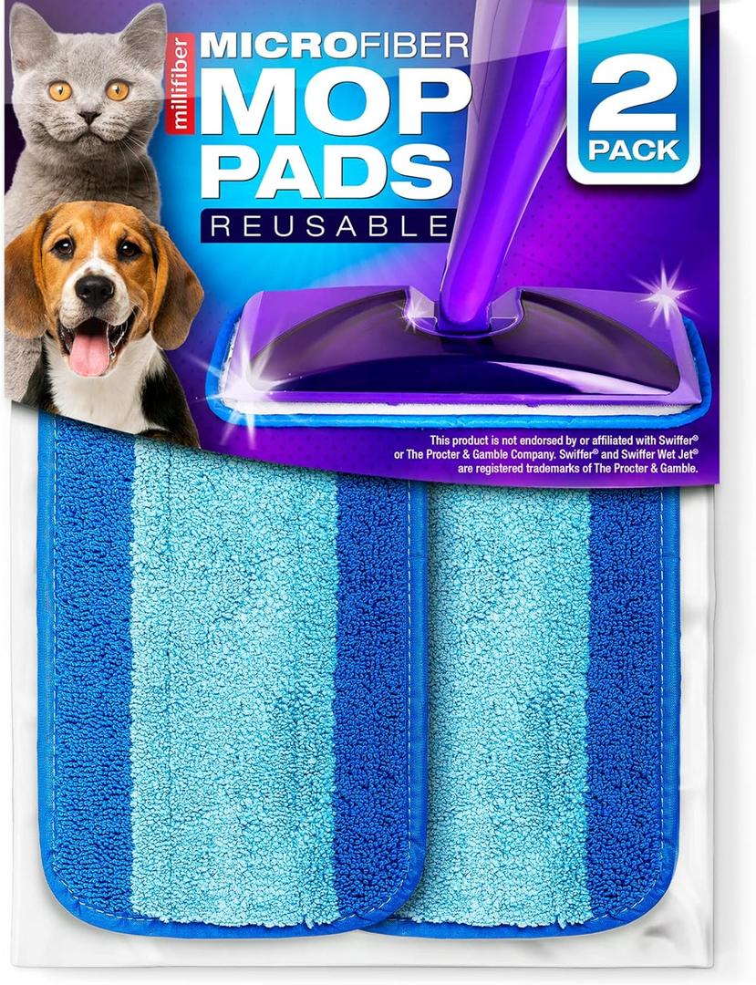 Reusable Mop Pads Compatible with Swiffer WetJet (2 Pack) - Microfiber Mop Refill for Wet Mopping Cloths - Hardwood Floor Cleaning Spray Pads Reusable Replacements (Blue (Wet/Dry))