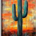Cactus Wall Art Saguaro Picture Southwestern Art Arizona Desert Sunset Painting Wood Background Poster Succulent Boho Canvas Prints Living Room Wall Decor Framed (Cactus-13,16.00"x24.00") 24"L x 16"W