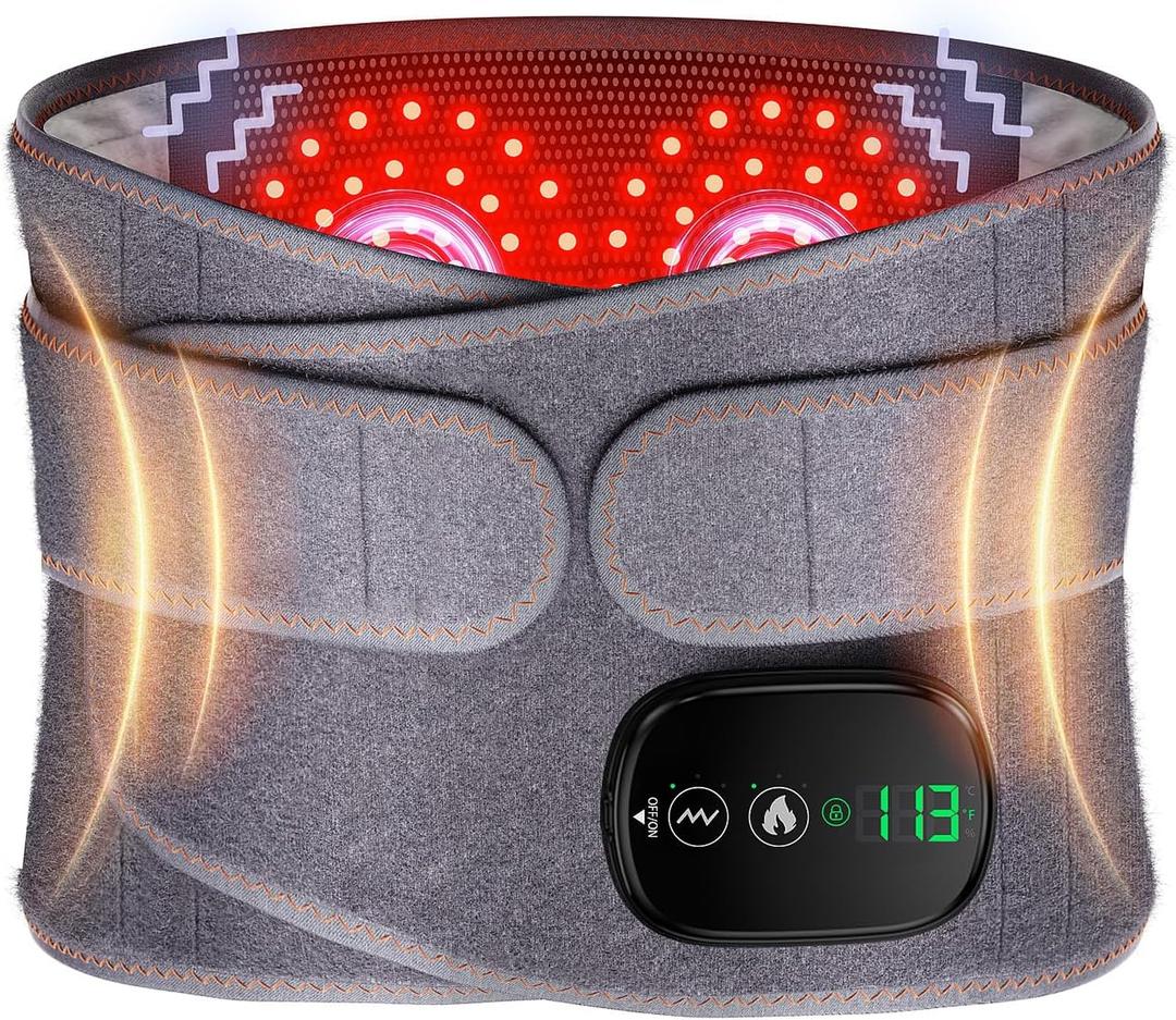 Heating Pad for Back, Lumbar Massager, Heated Waist Belt Wrap, Lower Back Pad with Heat Vibration 3 Levels Adjustable, 180 mins Battery, Cordless Portable, Touchscreen Control