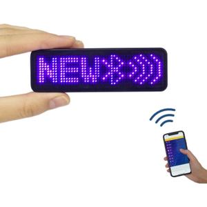 Wireless Bluetooth LED Name Badge Upgraded Rechargeable Name Tag (Blue)