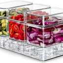 Hudgan Large Taco Bar Serving Set for Party with 3 Containers(50 Oz), Mimosa Bar Accessories with Separate Lids, Chilled Condiment Caddy Organizer for Salad, Fruit, Party Garnish