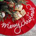 48 Inch Christmas Tree Skirt Red Small Plush Xmas Tree Mat with Merry Christmas Patterns Soft Thick Holiday Decor for Home Party