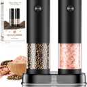 Electric Salt and Pepper Grinder Set Automatic Battery Pepper Mill Shakers Adjustable Coarseness Upgraded Larger Capacity with Led Home and Kitchen Appliances for New House Warming Gifts (Black/Black)