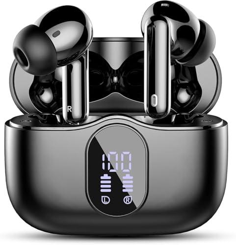 Wireless Earbuds, Bluetooth 5.4 Headphones Bass Stereo, Ear Buds with Noise Cancelling Mic LED Display, IP7 Waterproof in Ear Earphones, 36H Playtime for Laptop Pad Phones Sports Workout, Black